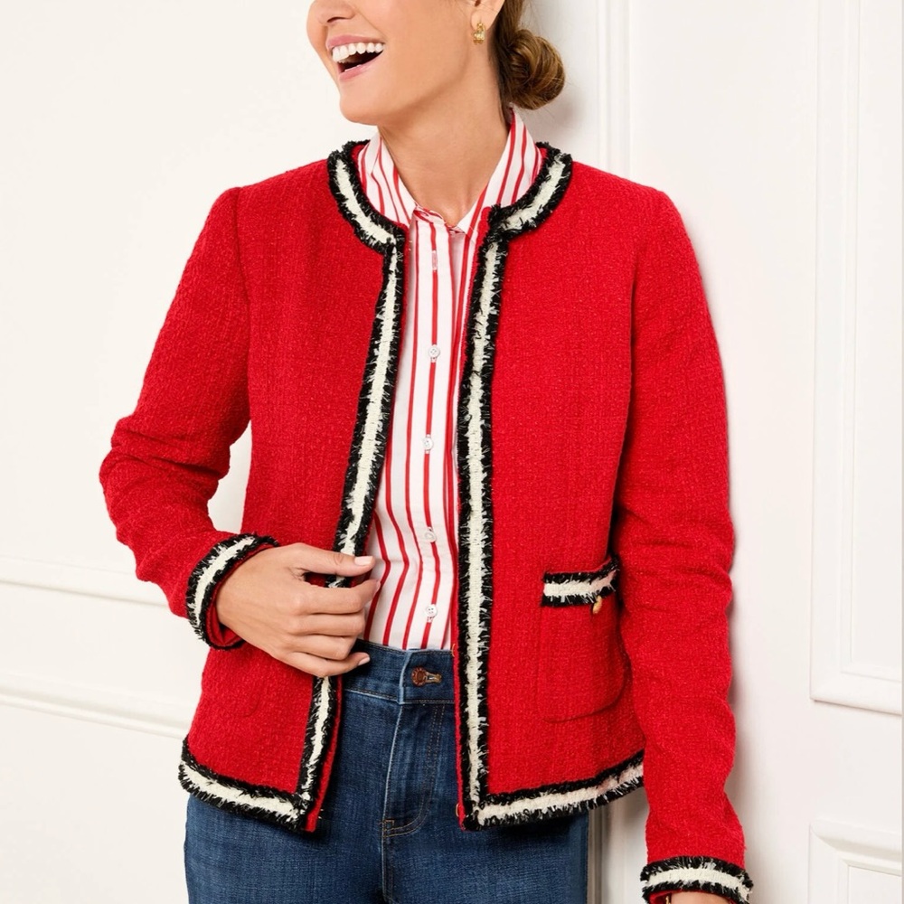 Talbots Red Tweed Blazer with Black and White Trim